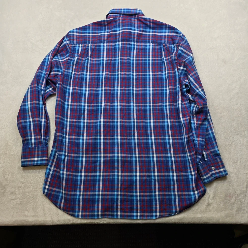Paul & Shark Yachting Shirt Mens 42 Large Blue Red Plaid Long‎ Sleeve Italy Made